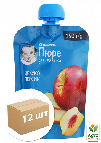 Пюре Gerber яблоко-персик, 150 уп 12 шт