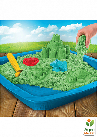 Набір піску для дитячої творчості - KINETIC SAND ЗАМОК З ПІСКУ (зелений, 454 г, формочки, лоток) - фото 5