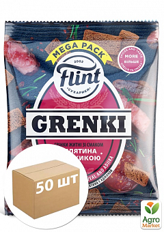 Грінки житні зі смаком телятина з аджикою ТМ "Flint Grenki" 100г упаковка 50 шт1