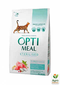 Сухой корм Optimeal для стерилизованных кошек и кастрированных котов, с индейкой и овсом, 200 г (3571630)1