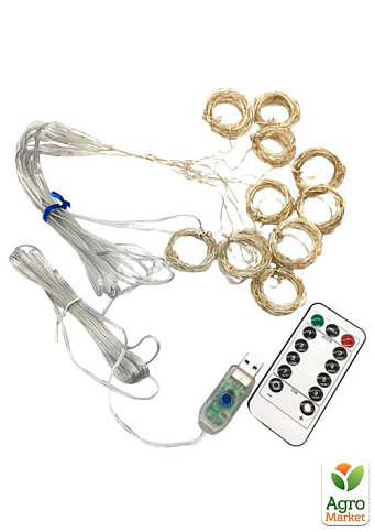 Світлодіодна Гірлянда волосінь штора (промені роси) 2*2 м, з пультом та USB, золото( M-38) - фото 3