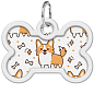 Адресник для собак и кошек металлический WAUDOG Smart ID с QR паспортом, рисунок "Корги", кость, Д 40 мм, Ш 28 мм (0640-0212) 