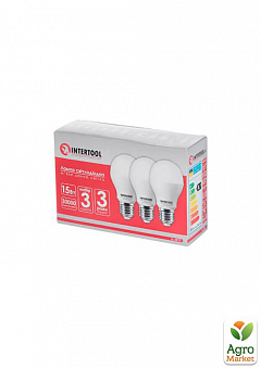 Лампы светодиодные, набор из 3 шт. LL-0017, LED A60, E27, 15Вт, 150-300В, 4000K, 30000ч, гарантия 3года INTERTOOL LL-30171