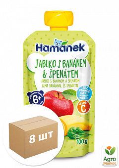 Пюре Яблоко с бананом и шпинатом Hamanek, пауч 100г уп 8 шт2