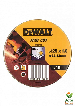 Набор кругов отрезных DeWALT INOX, нержавеющая сталь/листовой металл, 125x22.23x1.0 мм, 10 шт DT3507 ТМ DeWALT1