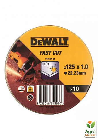 Набор кругов отрезных DeWALT INOX, нержавеющая сталь/листовой металл, 125x22.23x1.0 мм, 10 шт DT3507 ТМ DeWALT