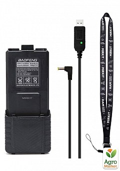 Аккумулятор для рации Baofeng UV-5R 3800 mAh (BL-5L) + Кабель для зарядки + Ремешок на шею Mirkit (8178)1