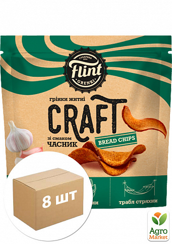 Грінки житньо-пшеничні хвилясті "Часник" ТМ "Flint Craft Grenki" 90г упаковка 8 шт
