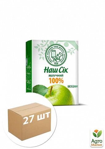 Яблочный сок ОКЗДП ТМ "Наш Сок" ТВА 0,2л упаковка 27 шт