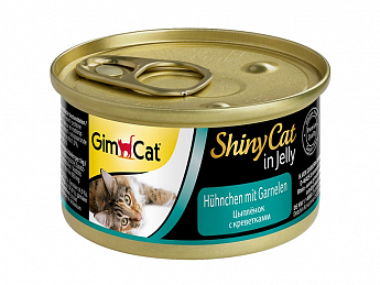 GimCat Shiny Cat Влажный корм для кошек c цыпленком и креветками в желе  70 г (4131290)
