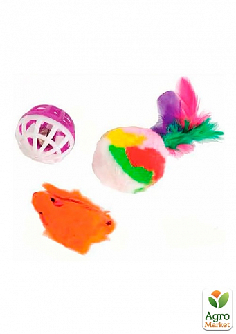 Fox Набор игрушек для кошек Мышь, меховой шар с пером, шар-погремушка (1316940)