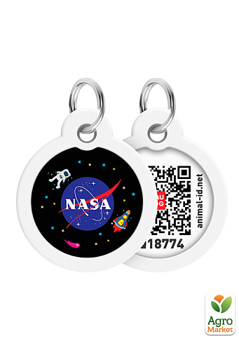 Адресник для собак та кішок металевий WAUDOG Smart ID з QR паспортом, малюнок "NASA", коло, Д 30 мм (230-0147)