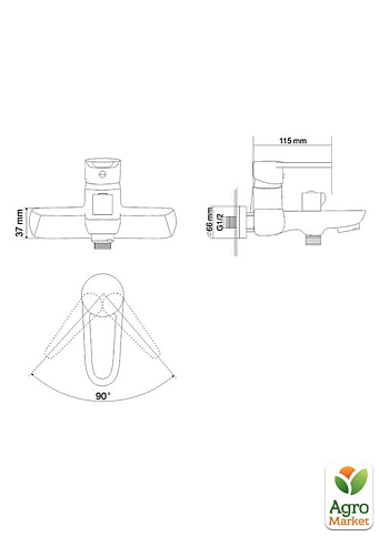 RJ Kink змішувач для ванни одноважільний, хром 35 мм - фото 2