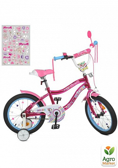 Велосипед дитячий PROF1 16д. Unicorn, SKD45,ліхтар,дзвінок,дзеркало,дод.кол.,малиновий (Y16242S)1