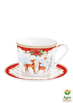 Чашка фарфоровая с блюдцем "Рождественская мелодия" 370 мл (R1110#CHTR)1