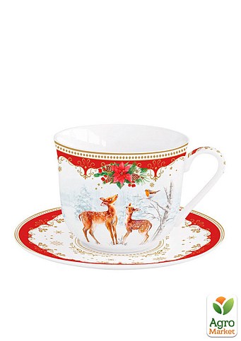 Чашка фарфоровая с блюдцем "Рождественская мелодия" 370 мл (R1110#CHTR)