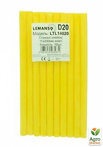 Стержни клеевые 10шт пачка (цена за пачку) Lemanso 11x200мм жёлтые LTL14020 (140020)