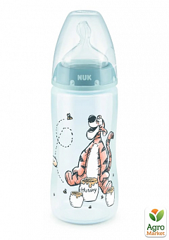Пляшечка DISWIN пластик 300 мл NUK / соска силіконова 0-6 місяців Тигр синій1