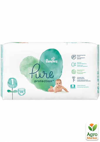 PAMPERS Дитячі одноразові підгузки Pure Protection Розмір 1 Newborn (2-5 кг) Середня 35 шт