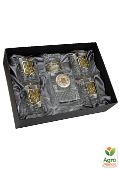 Набір для віскі «Гербовий з тризубцем» 5 предметів Boss Crystal, графин, 4 склянки, срібло, золото, кришталь (B5TRY1GG)2