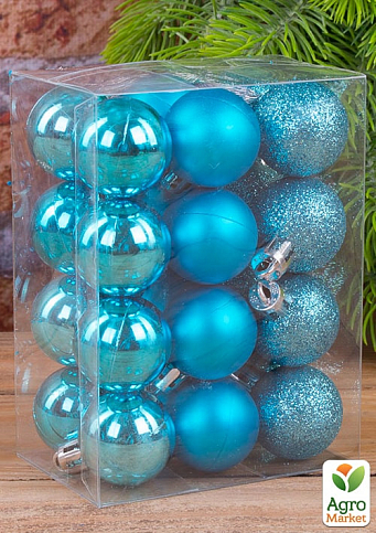 Набор елочных шариков глиттер/матт/глянец 3 см 24 шт. Синий (1008-10)