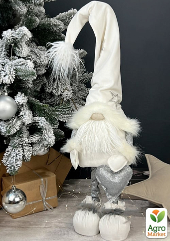 Новорічний Гном Скандинавський біло-сріблястий H=80 см (Y-184)  - фото 2