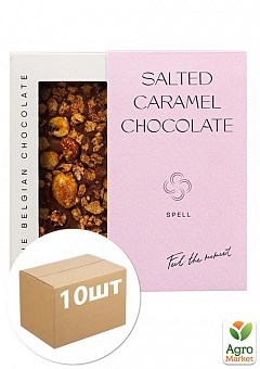 Молочний шоколад із солоною карамеллю, карамелізованими пластівцями та фундуком ТМ "Spell" 100г упаковка 10 шт2