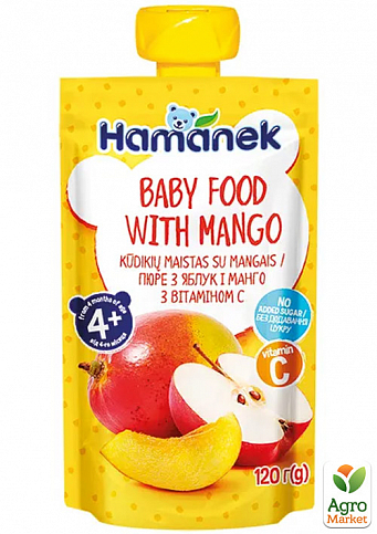 Пюре фруктовое яблоко с манго Hamanek, пауч 120г уп 8 шт - фото 2