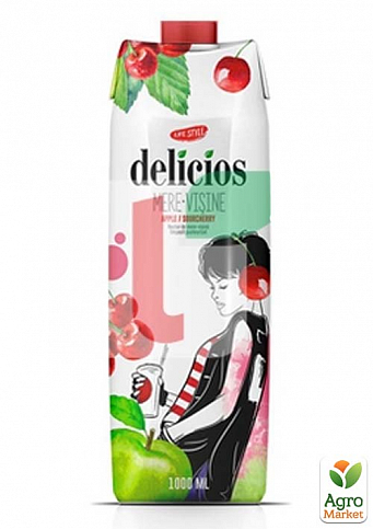 Нектар Яблочно-вишневый ТМ "Delicios" 1л упаковка 12 шт - фото 2