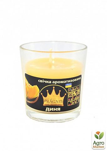 Свеча в стакане с ароматом "Дыня" (диаметр 6,5-7,9*8,3см, 30 часов)