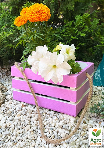 Ящик дерев'яний для зберігання декору та квітів "Бланш" довжина 25см, ширина 17см, висота 13см. (ліловий з довгою ручкою) - фото 3