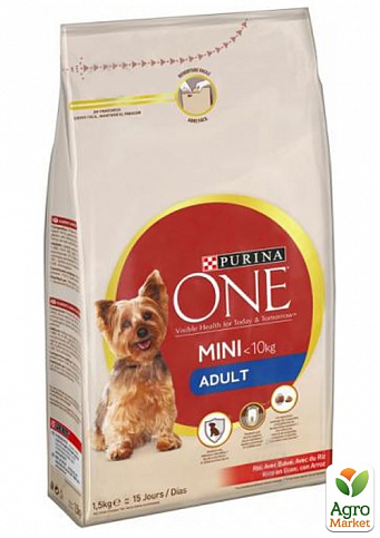 Сухий корм для собак малих порід (з яловичиною та рисом) ТМ "Purina One" (міні пакет) 1.5 кг