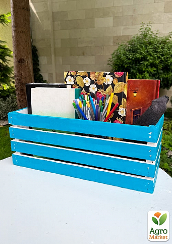 Ящик декоративный деревянный для хранения и цветов "Жиральдо" д. 44см, ш. 17см, в. 17см. (синий) - фото 4