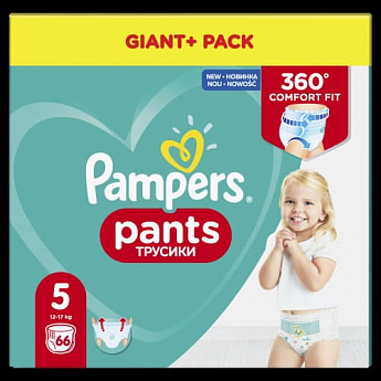 PAMPERS дитячі підгузки-трусики Pants Розмір 5 Junior (12-17 кг) Джайнт Плюс Упаковка 66 шт