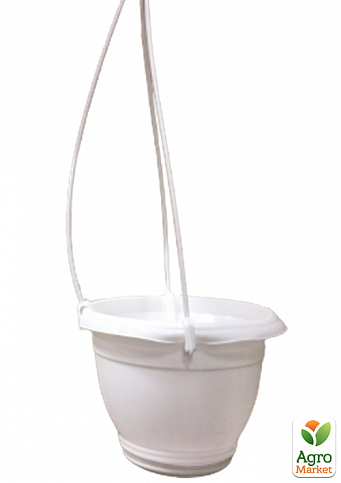 Набор кашпо подвесное (белое) "Петуния №1" высота 15.5см, диаметр 23см, 3.5л + подвес белый