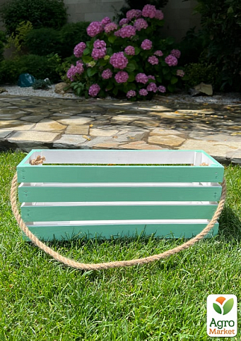 Ящик декоративный деревянный для хранения и цветов "Жиральдо" д. 44см, ш. 17см, в. 17см. (бирюзовый с длинной ручкой)