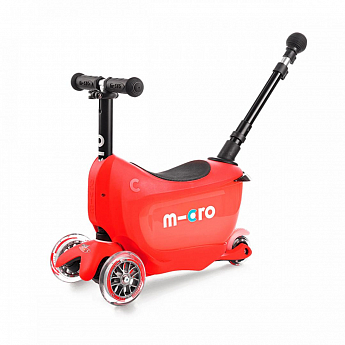Самокат MICRO серии Mini2go Deluxe Plus – КРАСНЫЙ (до 50 kg, до 20 kg с сидением, 3-х колёсный)