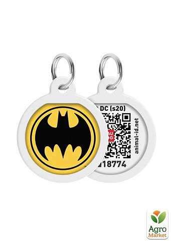 Адресник для собак і кішок металевий WAUDOG Smart ID з QR паспортом, малюнок "Бетмен лого", коло (0625-1006uk)