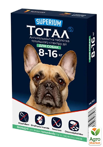 СУПЕРІУМ Тотал, антигельмінтні таблетки тотального спектру дії для собак 8-16 кг (9123)