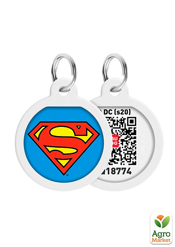 Адресник для собак та кішок металевий WAUDOG Smart ID з QR паспортом, малюнок "Супермен-герой", коло, Д 25 мм (0625-1009ua)