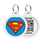 Адресник для собак та кішок металевий WAUDOG Smart ID з QR паспортом, малюнок "Супермен-герой", коло, Д 25 мм (0625-1009ua)