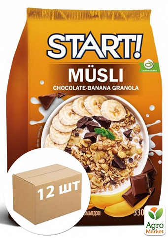 Мюсли с шоколадом и бананом ТМ "Start" 330г упаковка 14шт