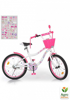 Велосипед дитячий PROF1 20д.  Unicorn, SKD75, дзвінок, ліхтар, підніжка,кошик,біло-малиновий2