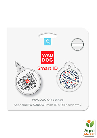 Адресник для собак і кішок металевий WAUDOG Smart ID з QR паспортом, малюнок "Рослини", коло, Д 25 мм (0625-0210) - фото 4