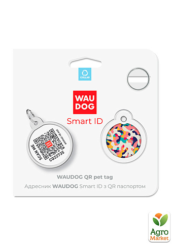 Адресник для собак и кошек металлический WAUDOG Smart ID с QR паспортом, рисунок "Камо разноцветный", круг, Д 25 мм (0625-0206) - фото 4