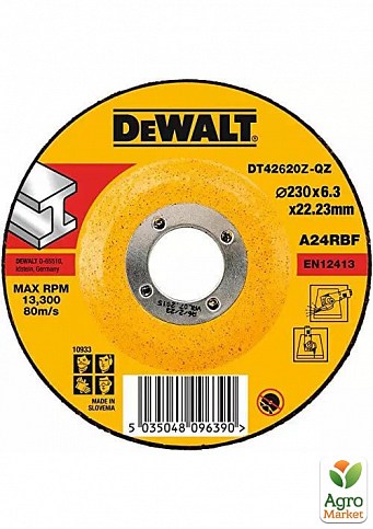 Круг шлифовальный DeWALT INDUSTRIAL, черный/цветной металл, 230х6.3х22.23 мм DT42620Z ТМ DeWALT