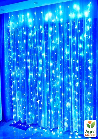 Гирлянда штора-водопад,проз. шнур, 2*2 м, синяя, с переходником 200 LED (M-2*2 B)