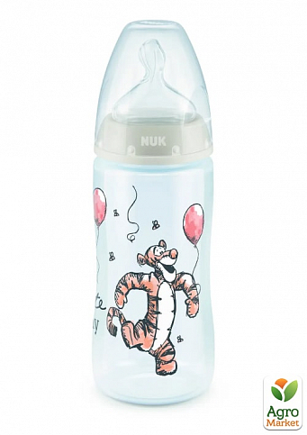 Пляшечка DISWIN пластик 300 мл NUK / соска силіконова 0-6 місяців Тигр бежевий