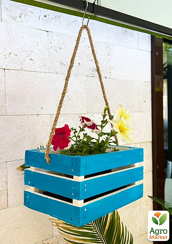 Ящик дерев'яний для зберігання декору та квітів "Бланш" довжина 25см, ширина 17см, висота 13см. (синій із довгою ручкою)