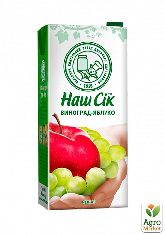 Яблучно-виноградний нектар ОКЗДП ТМ "Наш сік" TBA slim 1.93 л упаковка 6 шт - фото 2